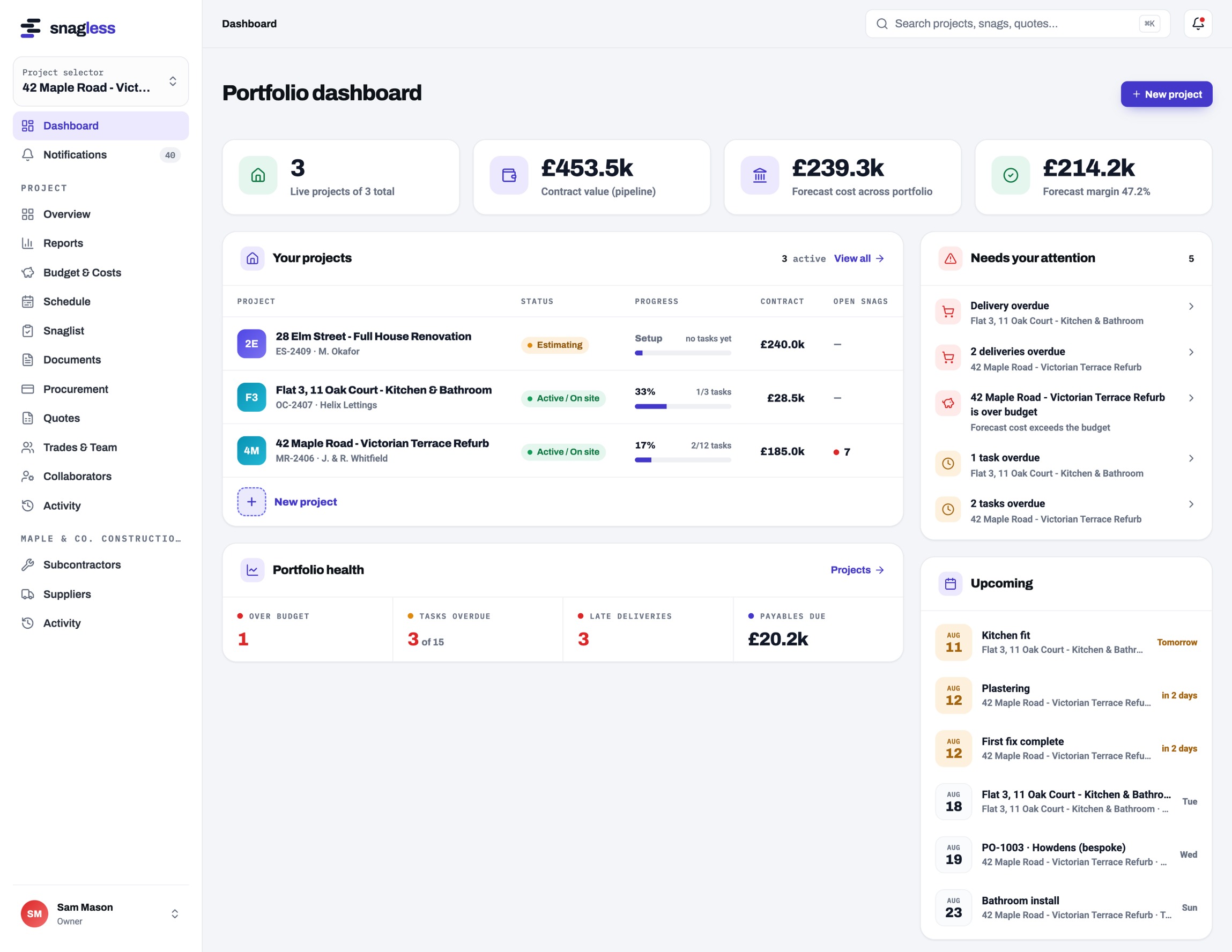 Snagless Portfolio Dashboard